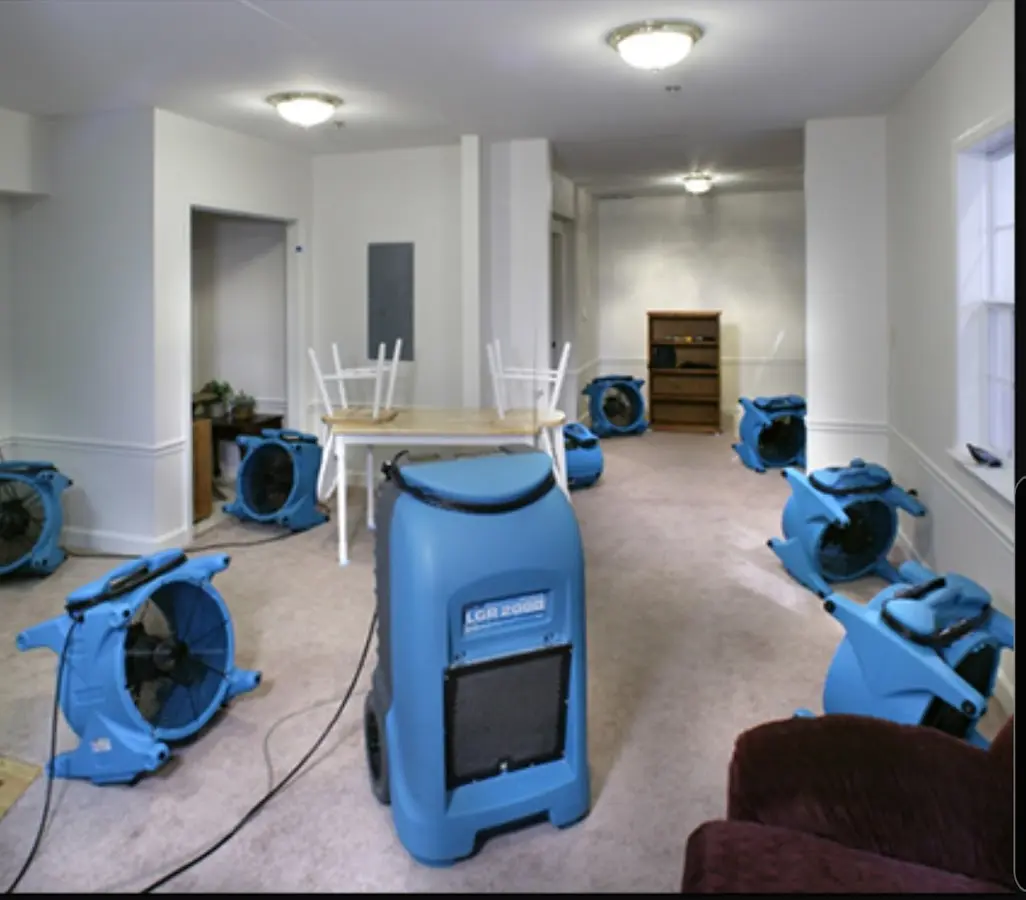 Air movers and dehumidifier setup for Water Damage Restoration in Peachtree City
